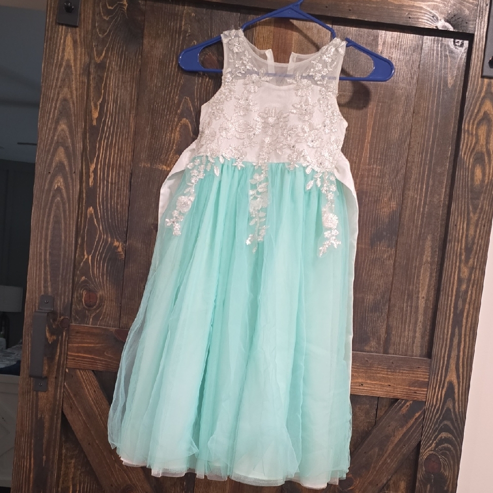 Charming White and Aqua Kids Formal Dress